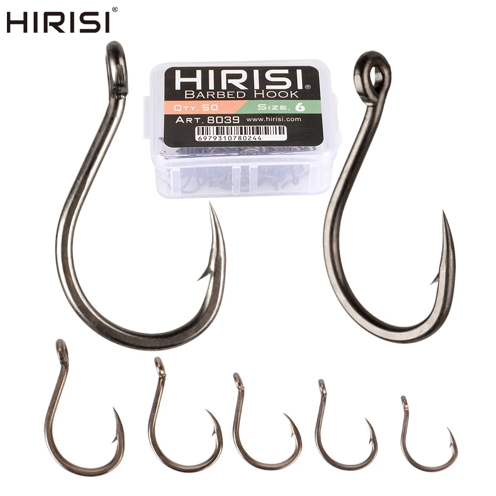 Hirisi 100 Stück Widerhaken-Beschichtete Karpfenangelhaken mit Ösendesign aus Japan, Hergestellt aus Hochkarbon-Stahl 8039, Angelzubehör