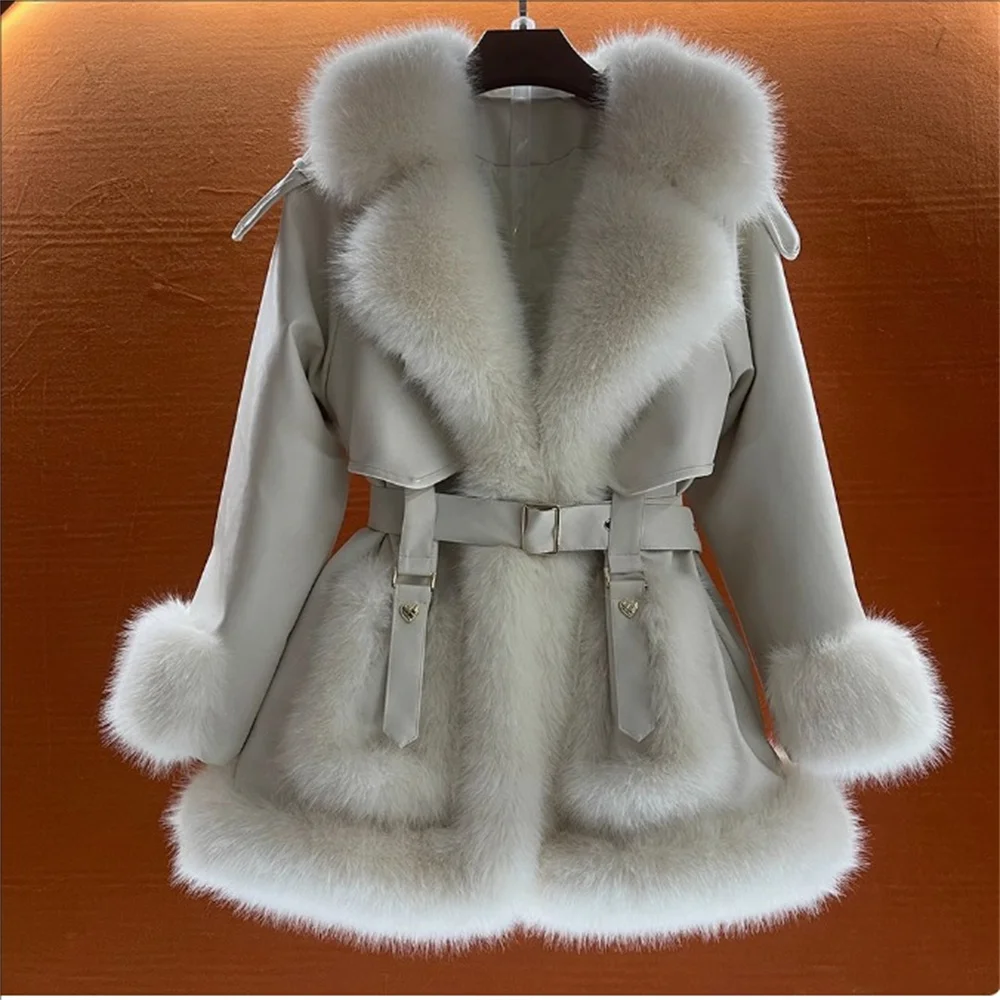 

Temperament: Big fur collar, lace up, medium to long fur coat, women's 2024 winter new item, warm fur one-piece top