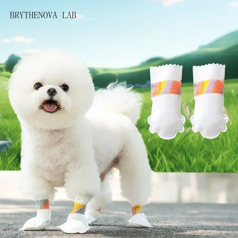 40PCS Pet Disposable Foot Covers Dog Non-woven Socks Cats Paw Dogs Protection Anti-dirty Breathable Shoes with 1roll Bandage