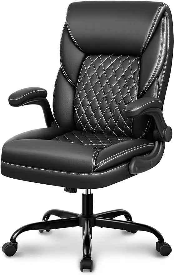 

BestEra Office Chair, Executive Leather Chair Home Office Desk Chairs, Ergonomic Computer Desk Chair with Adjustable Flip-Up Arm