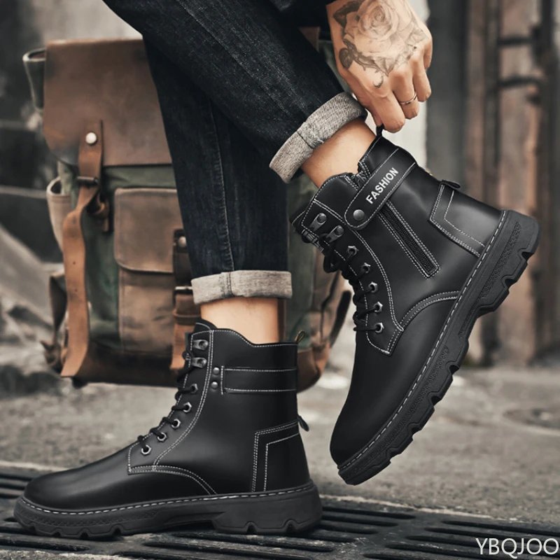 

Men's High-top Boots, Casual, Durable, Solid Color, Retro Outdoor Workwear, Street Fashion, Handcrafted Design Work Boots