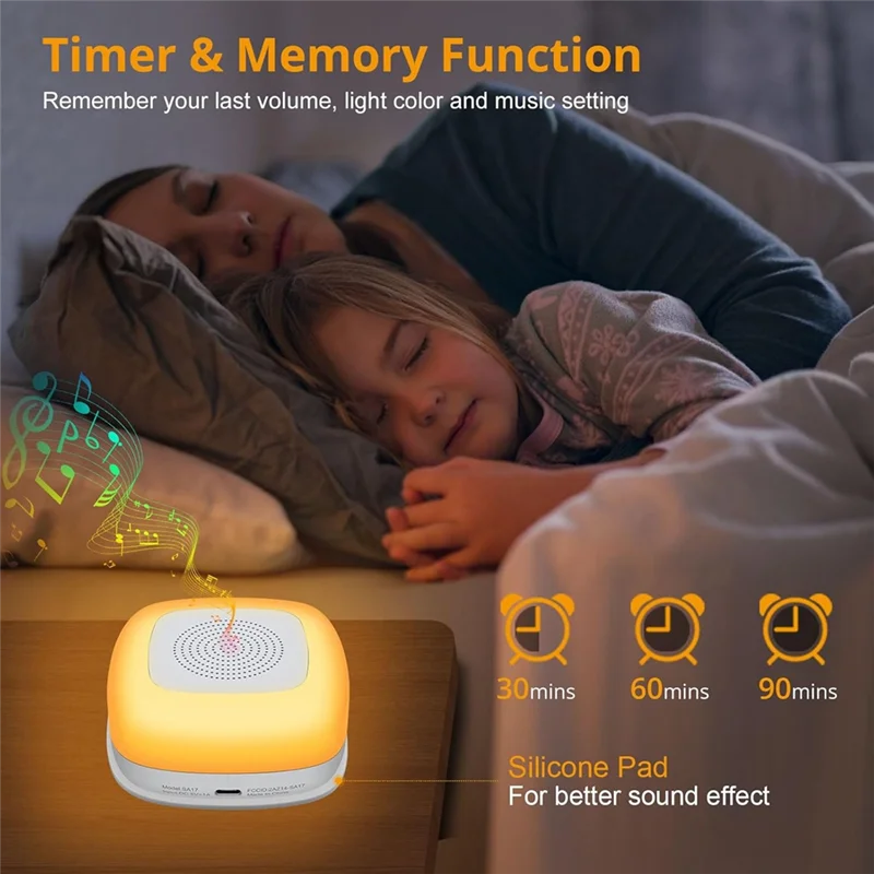 آلة الضوضاء البيضاء اللاسلكية آلة الصوت 30 صوتًا للمساعدة على النوم، 7 ألوان ضوء ليلي للأطفال مع تسجيل 3 دقائق