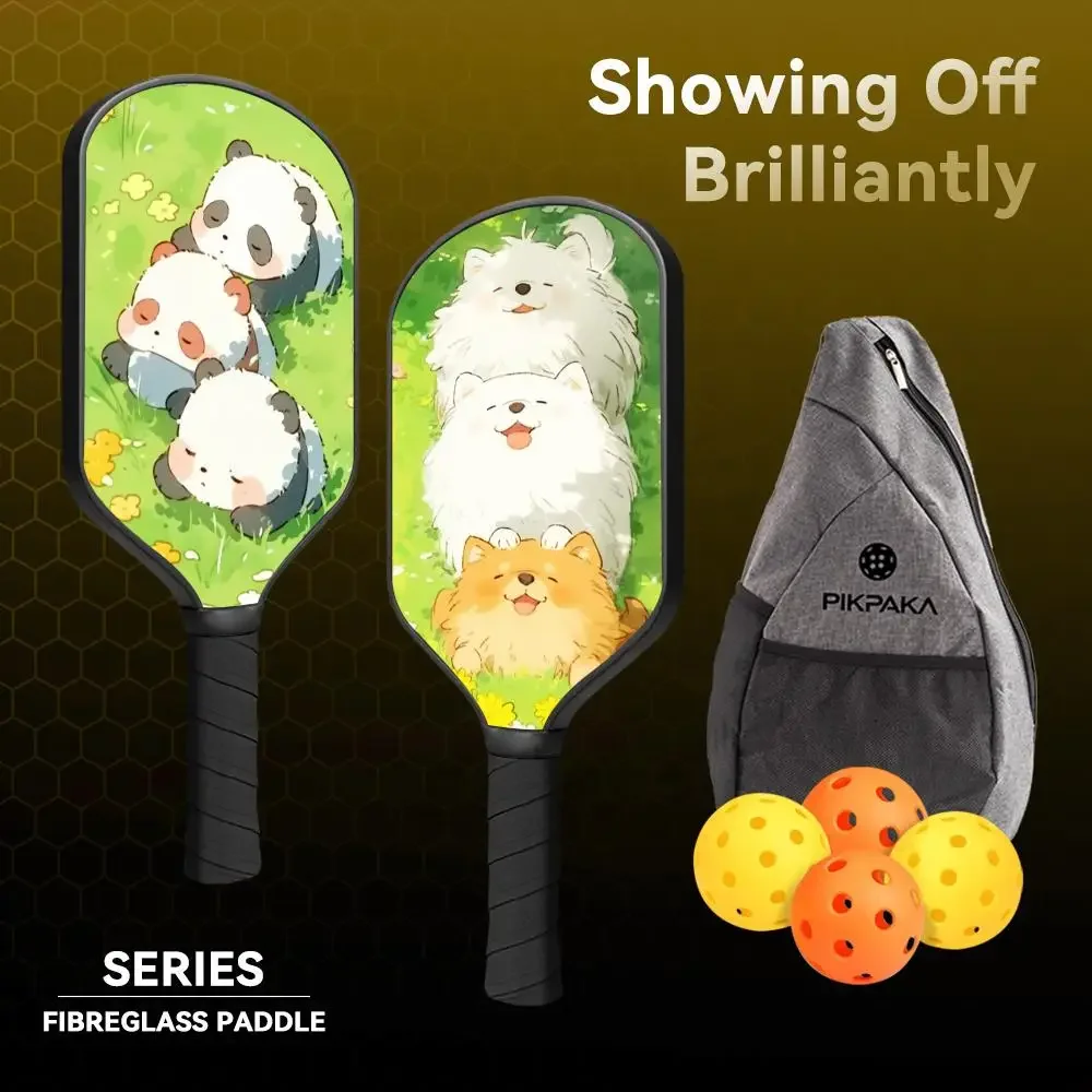 

Pickleball Paddle Set Lightweight Fiberglass 13MM Honeycomb Core Durable Racket with Balls Bag Grip Tape Cartoon Drawing Animal