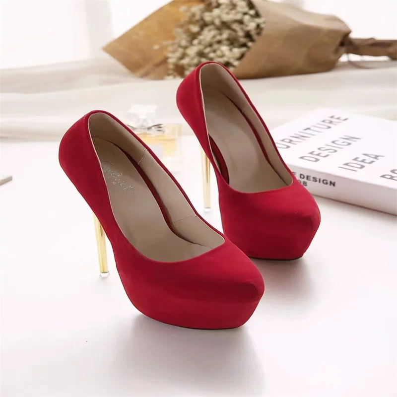 Spring And Autumn New European And American Fashion Super High Heel Single Shoes Platform Shallow Mouth Slim With Women\'S Shoes