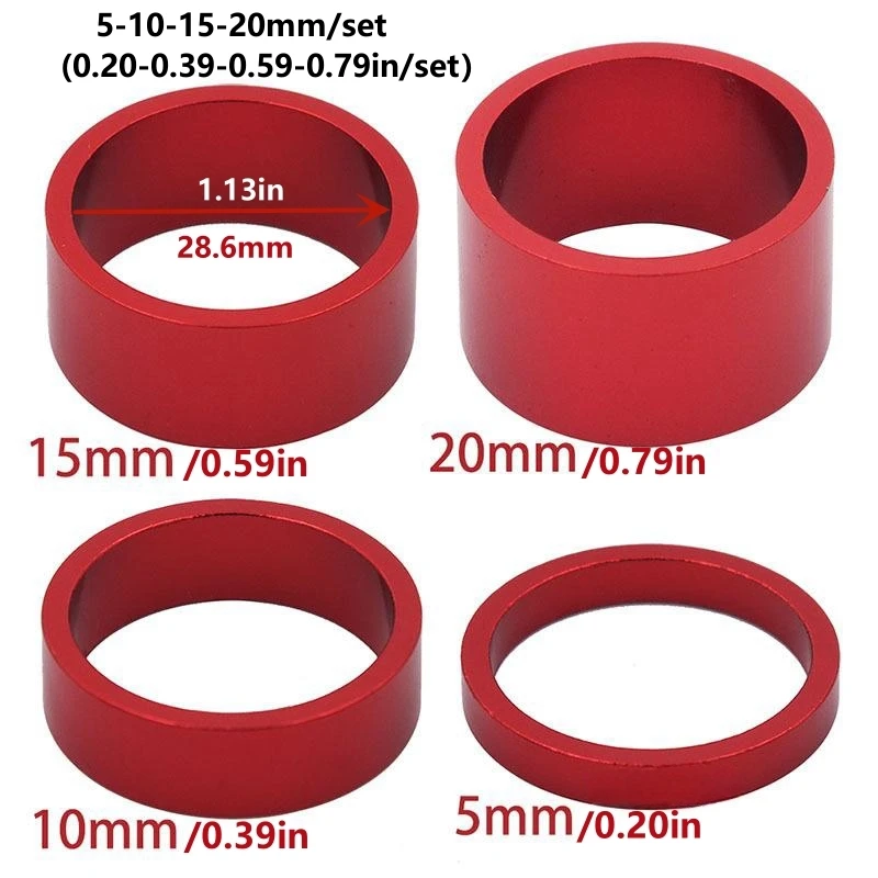 4PCS Kit Fahrrad Headset Spacer 5MM 10MM 15MM 20MM Fahrrad Lenker Vorbau Spacer 28,6 MM Aluminium Legierung Headset Vorbau Spacer Set – Detail 8