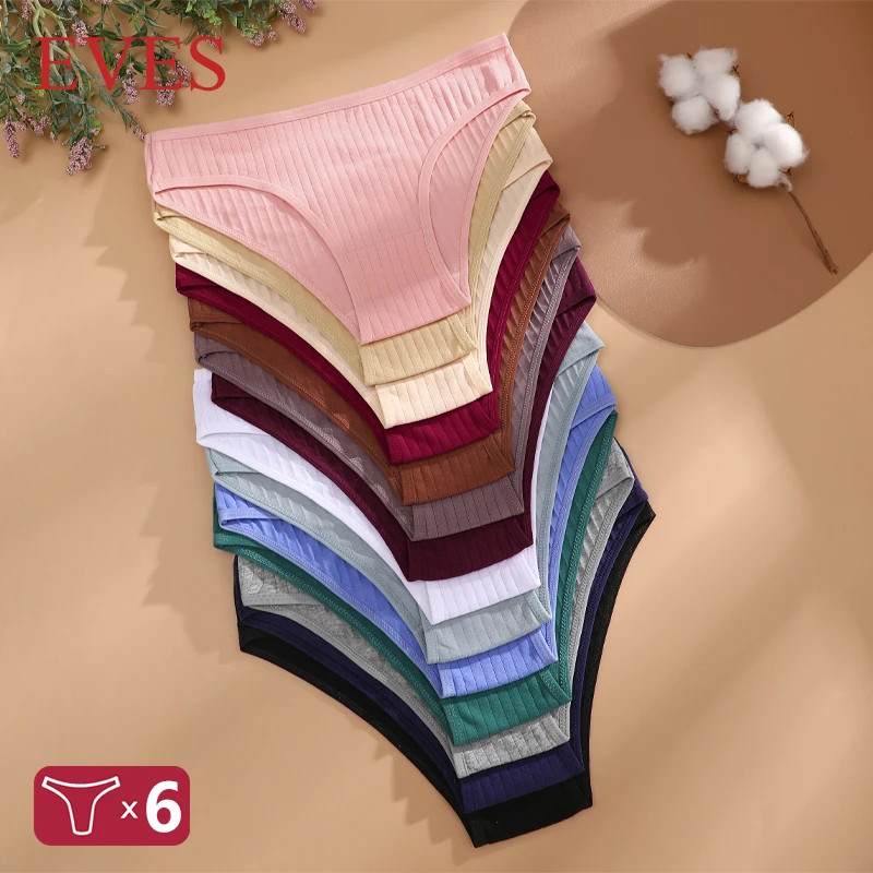 6 Stück Baumwoll-Unterhosen mit Streifenmuster für Damen, niedrige Taille, atmungsaktive Unterwäsche, sexy, dehnbare, einfarbige Slips, Damen-Komfort-Dessous, M-XL