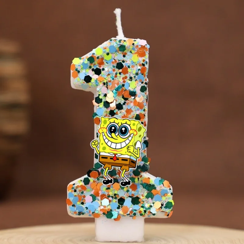 SpongeBob Digital Candles Topper Birthday Anniversary Popular Cartoon 0-9 Number Birthday anniversary Cake Party Decor Kids Gift
