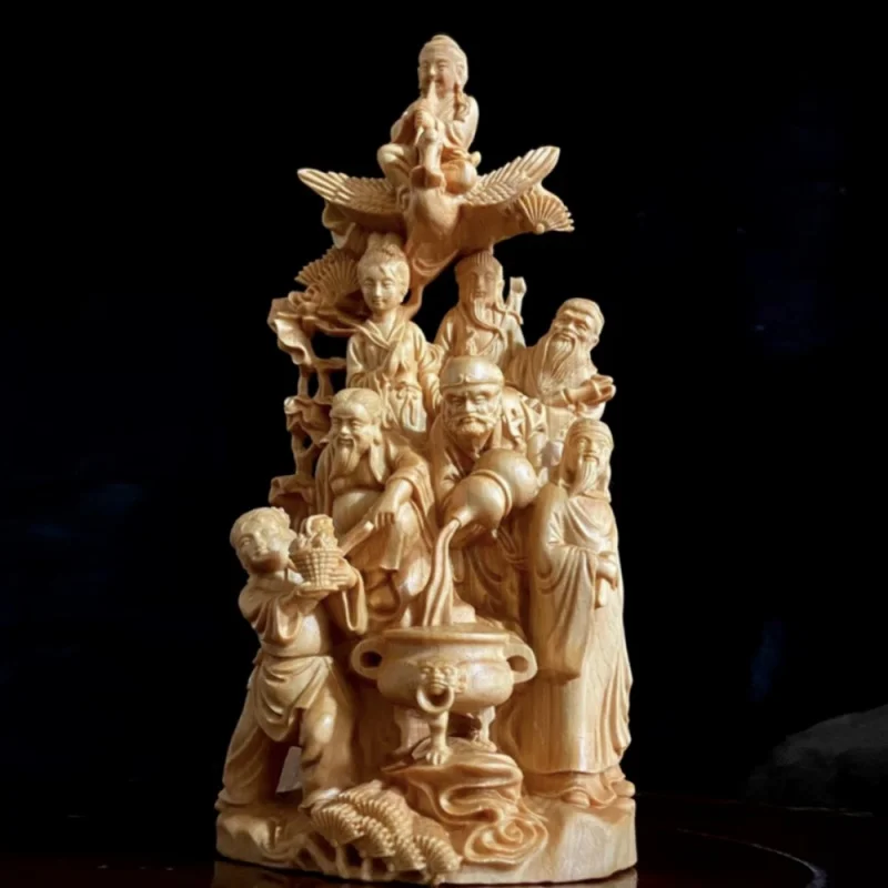 

Taihang Thuja Sutchuenensis Eight Immortals Crossing the Sea Decoration Height17cm Solid Wood Carving Myth Character Eight Immor