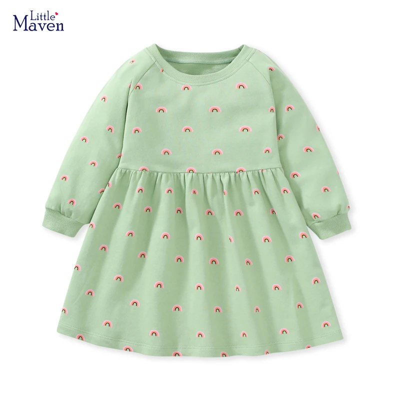 Little maven 2024 Dress for Kids Girls Children's Clothing Cartoon Rainbow Spring and Autumn Clothes Kids 2-7 year Baby Girls