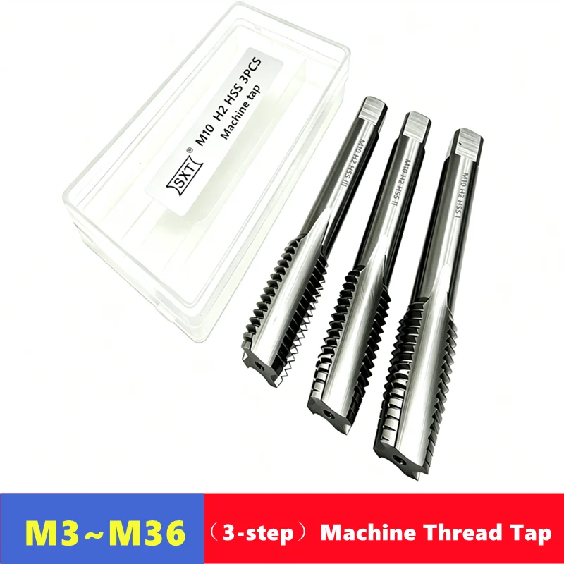 HSS 3pcs Machine Tap Set M3-M36, Step 1/2/3, 3-Step Tap Combination for High-Precision Stainless Steel Thread Tapping