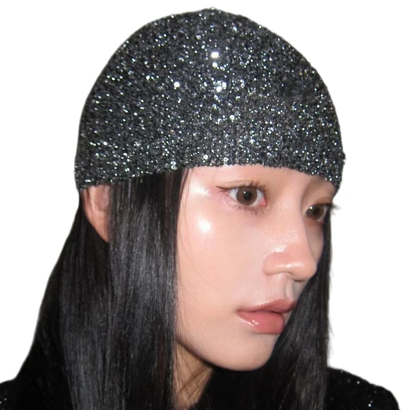 Korean Knitted Hat with Glittering Sequins Girl Nightclub Hat Photo Dropship