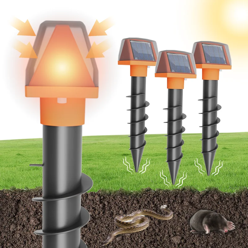 Double-Sided Solar-Powered Animal Repeller; Spiral-Shaped, Insert-Type Rodent Repeller; Effective Against Moles and Snakes; Sola