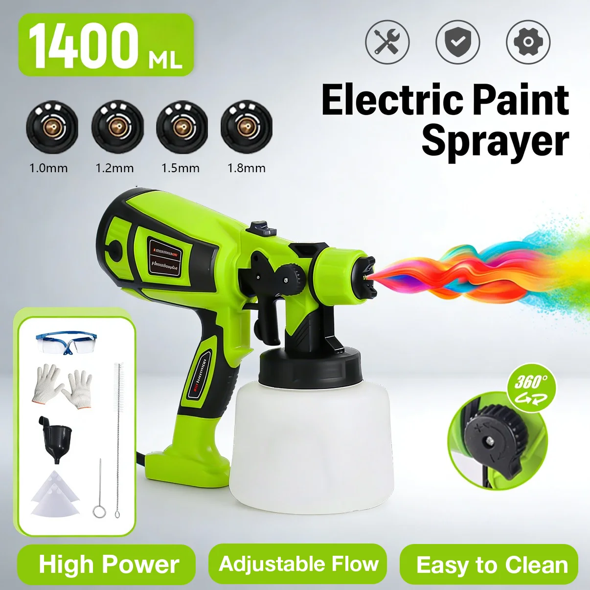 EU Plug Electric Spray Gun, 850W HVLP Paint Sprayer, 1400ML, 5 Nozzles, For Garden Maintenance Spray Painting Tools(No Battery)
