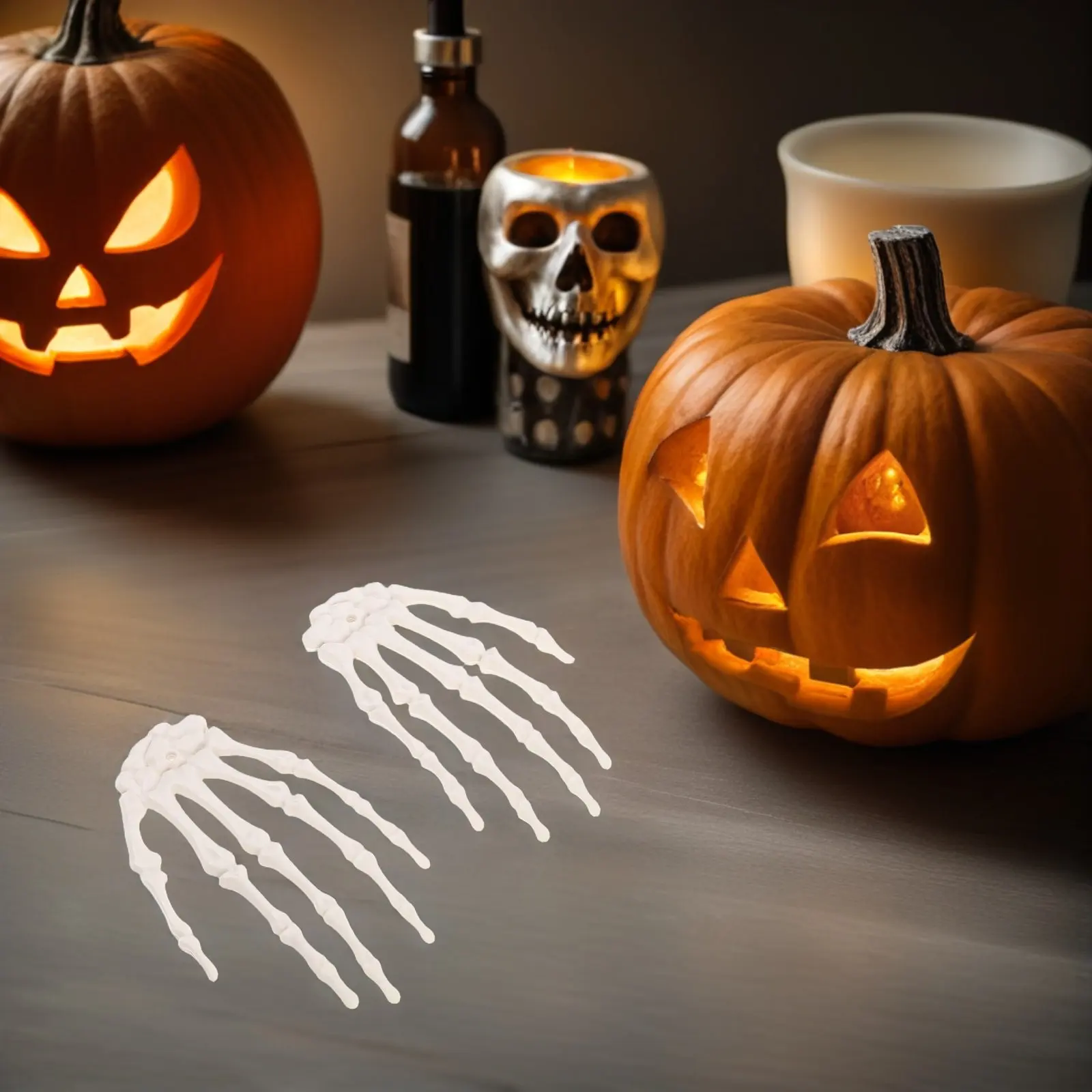 3Pair Creepy Skull Hands Halloween Plastic Props Hand Decor Realistic Bone Structure Spooky Party Haunted House