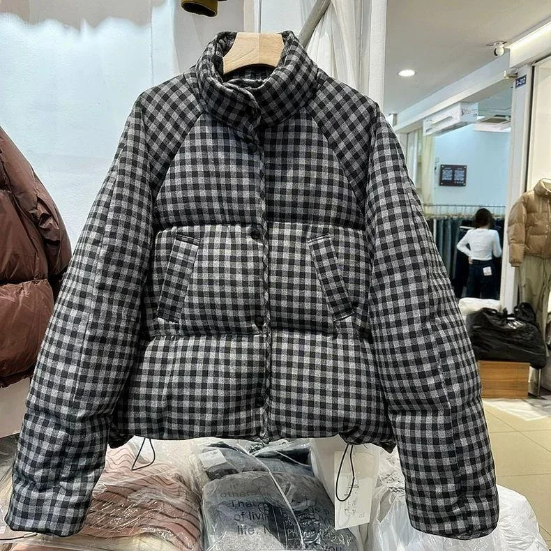 

Retro Sle White Du down Jaet Loose Fit ort Coat with Stand Collar for Women Warmth Guaranteed Polyester Fabric