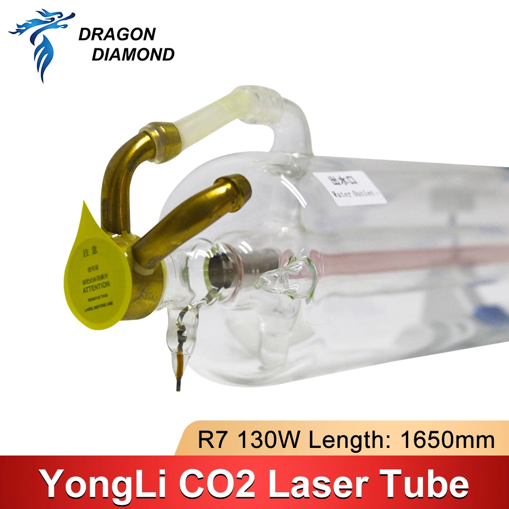 Yongli R7 CO2 Tubo Laser, Tubo De Vidro, Cabeça De Metal, Máquina De Corte De Gravura, Comprimento 1650mm, 80mm, 130W-150W