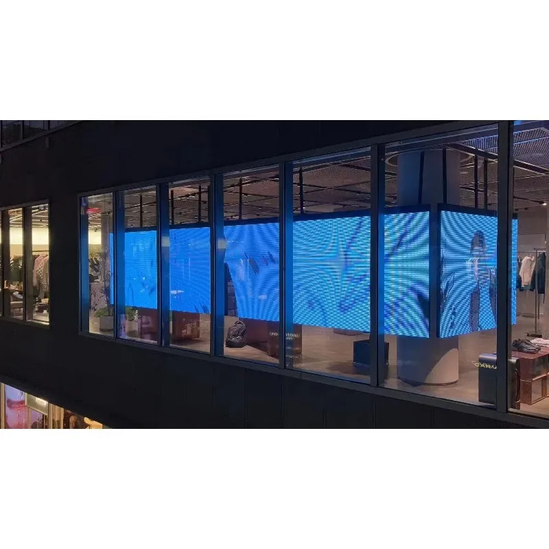 Transparent LED Video Wall for Shop Glass Window | P3.9-7.8 Pixel Pitch, 2200cd Outdoor Visible, High Transparency Display view 2