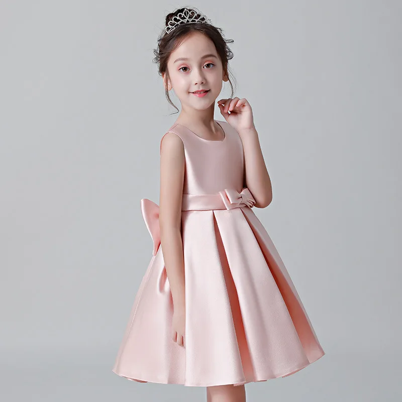 Child Girl Evening Dresses for Wedding Guest Red Pink Grey Color Formal Sexy Party Gowns Satin Bridesmaid Dress Kid 3 To 12 Year