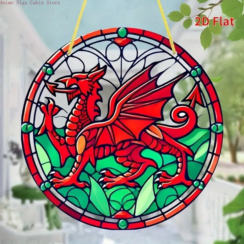 2D Flat 1pc Welsh Dragon Design,Acrylic Round Sign,Window,Room Wall Decoration,Garden Decoration,Party Scene Decoration