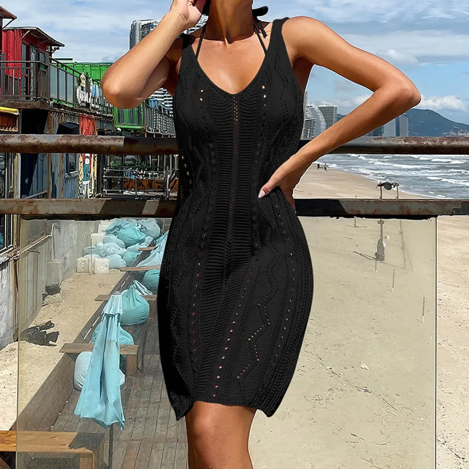 Sexy Swim Cover Up para mujer Traje de baño para mujer Cover Up para playa Piscina Traje de baño Blusa de contraste Playa degradada 