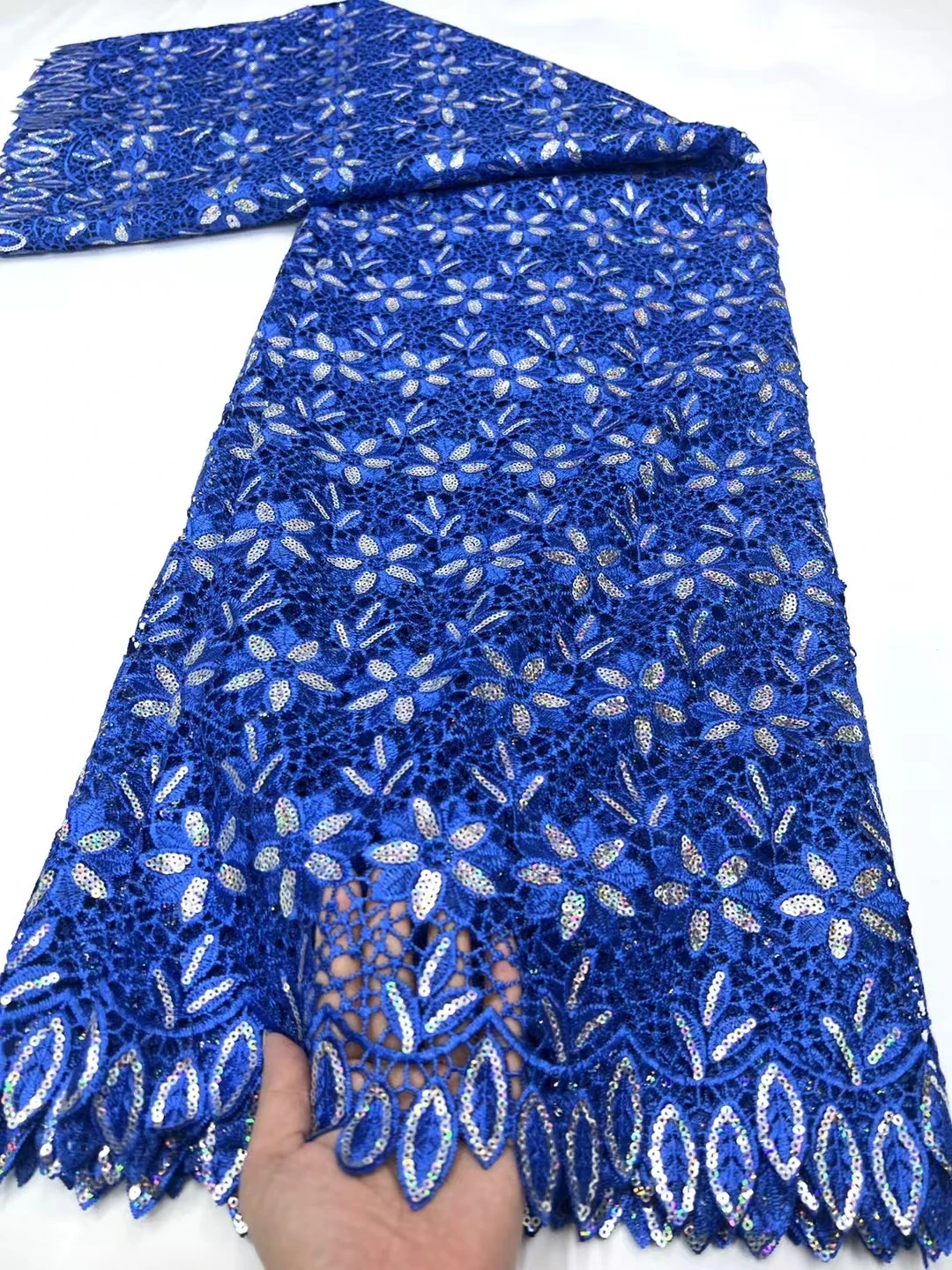 Latest Black Sequins Water Soluble Nigeria Lace Fabric 2024 High Quality African Guipure Cord Lace Fabric For Dress Sew KHD24178