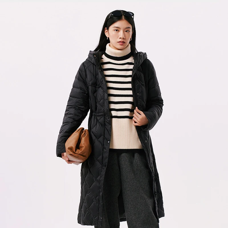 Chericom doudoune mi-longue à capuche pour femme 90 duvet de canard blanc motif matelassé imperméable léger manteaux bouffants Y299067Y