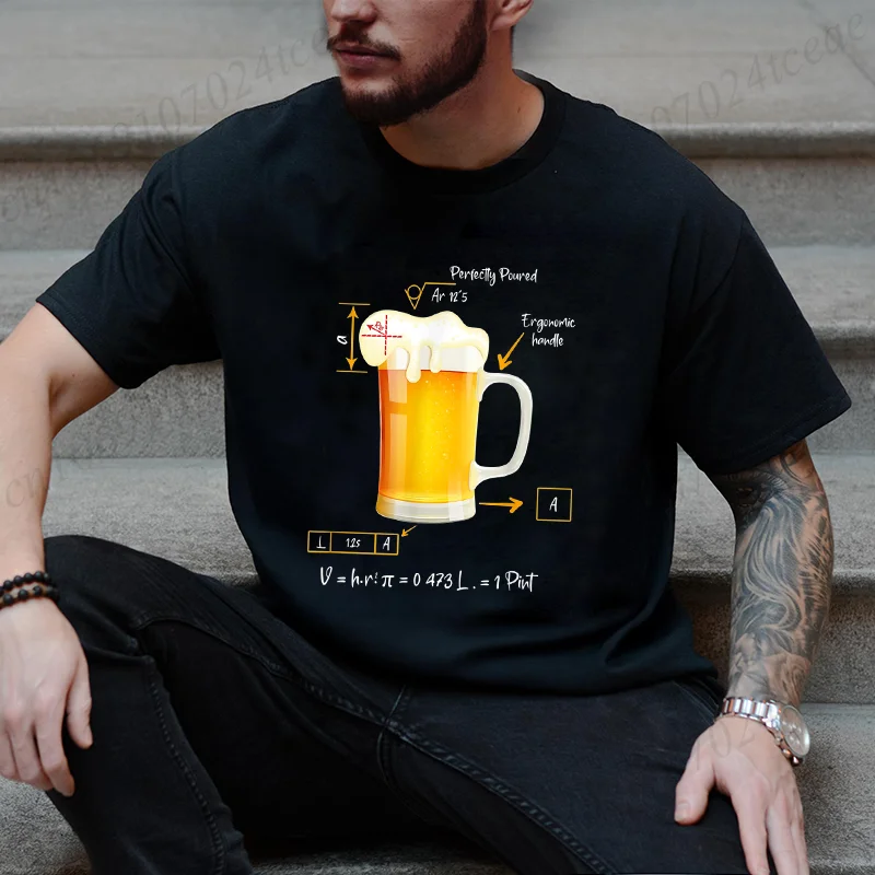 Pint of Beer with A Mathematical Description Beer Lovers Printed T-Shirts Fashion Tshirt,Short Sleeve Tee, Perfect for Men Women