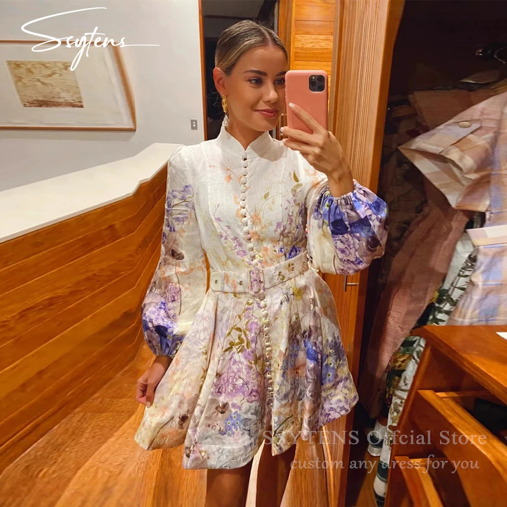 

SSYTENS Floral Print Short Prom Dresses Special Occasions Party Gown Long Colorful Evening Dresses vestidos de festa Customized