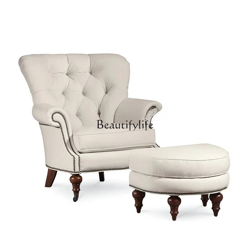 02 * أريكة مفردة أمريكية أوروبية خفيفة فاخرة وبسيطة من القماش بالكامل كرسي نمر بدواسة لغرفة المعيشة من الخشب الصلب