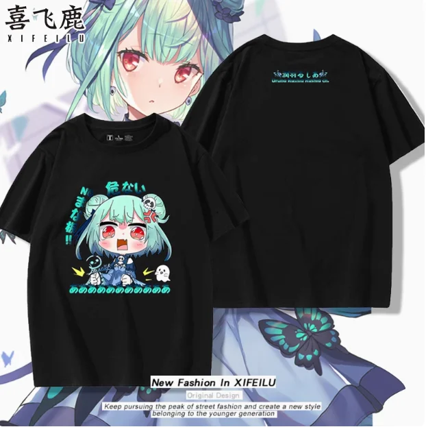 Anime Vtuber Uruha Rushia Short Sleeve T-shirt Summer Cosplay Costume Casual Student Loose Tops