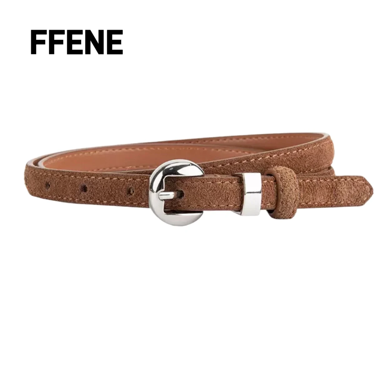 

Hot-selling retro fashion genuine leather women's thin belt with matte silver pin buckle, high-end sense, jeans, accessories