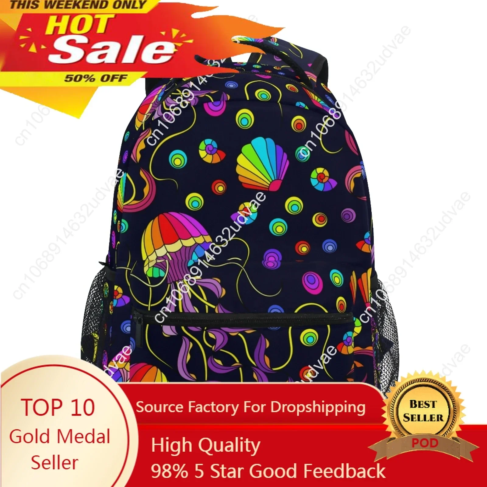 Sac à dos étanche pour femme, adapté pour ordinateur portable 17 pouces, sac de voyage, sac d'école, coquille de méduse, poulpe arc-en-ciel, filles, nouveau