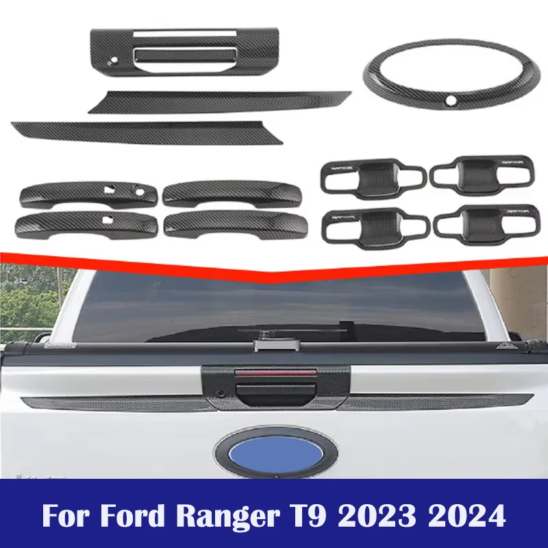 For Ford Ranger T9 2022 2023 2024 Door Handle Cover Trim ABS Imitation Carbon Fiber Accessories