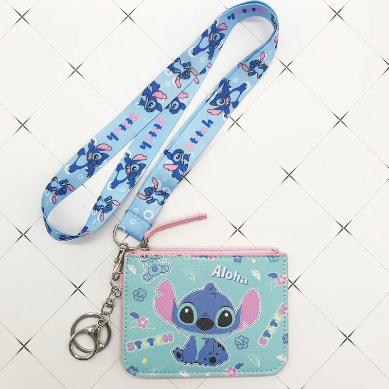 Disney Mickey Stitch Retractable Hanging Neck Card Holder Cartoon Leather Stitch ID Card Holder Bus Card Holder Gift