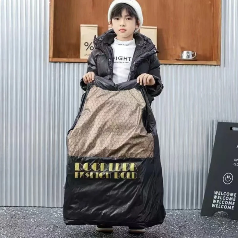 Giacca invernale per ragazze adolescenti 2025 -33 ℃   Parka lungo con cappuccio spesso impermeabile lucido per tuta da neve in cotone caldo alla moda per bambini 4-12 anni