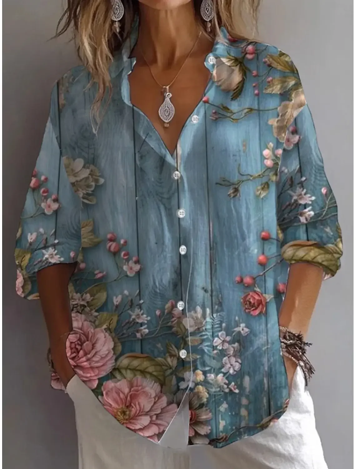 

Лето-Осенняя женская рубашка с цветочным принтом, стильная блузка с лацканами, блузка с воротником, женские рубашки с длинными рукавами, женская одежда, женский топ