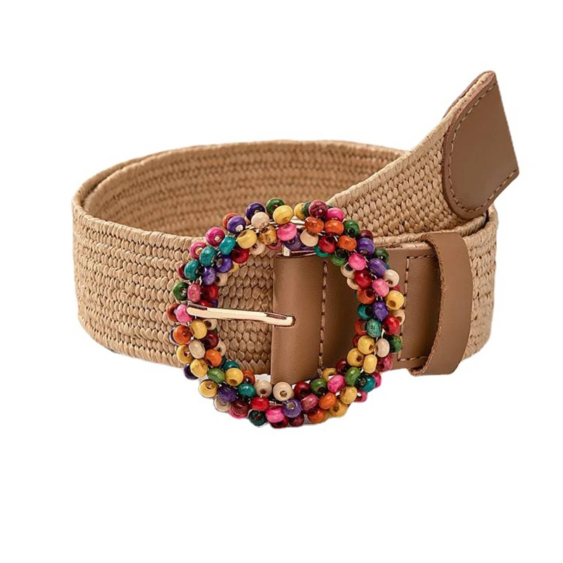 New Color Bead Grass Belt Bohemian Beach Style Versatile Dress Belts for Women Luxury Designer Belts for Women