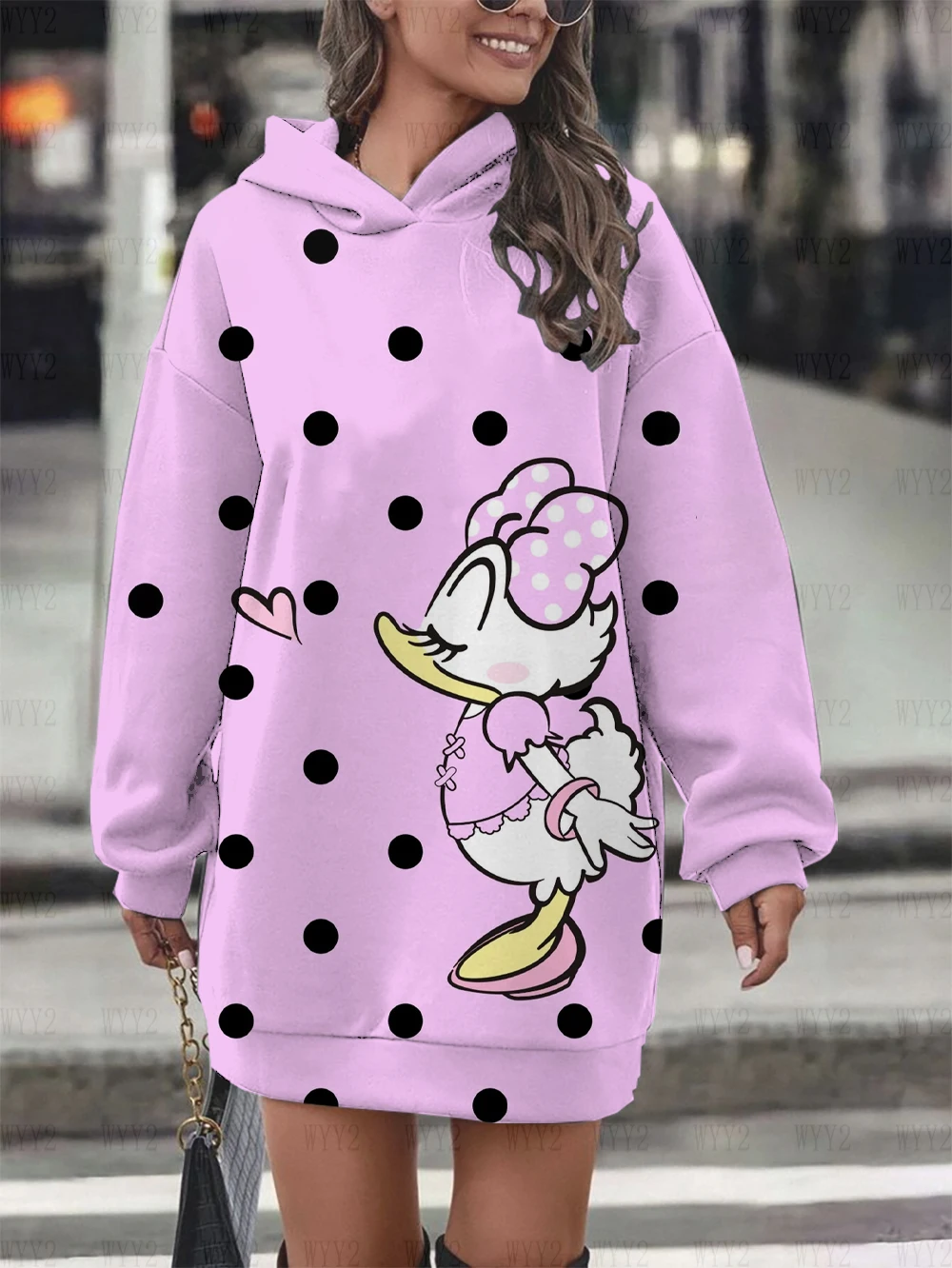 New Disney Donald Duck Daisy Hoodie Dress Sweatshirt Fashion Sweatshirt Sweatshirt Dress Printed Women\'s Hoodie Sweatshirt Dress