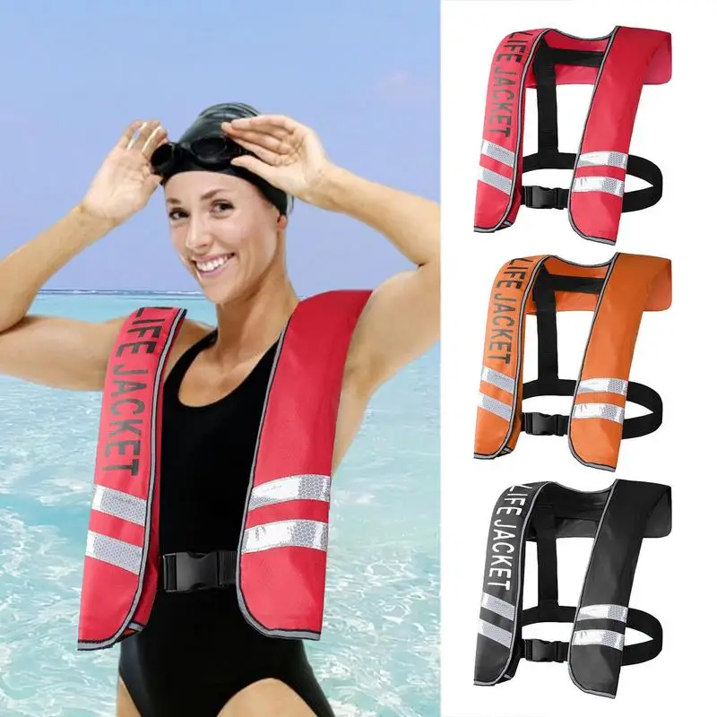 

Swimming Floating Vest Portable Inflating Swimming Jacket With Reflective Strip Swimming Accessories Swim Jacket With Adjustable