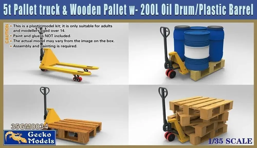 Gecko Models 35GM0034 1/35 Scale 5t Pallet truck & Wooden Pallet/Oil Drum/Barrel Set