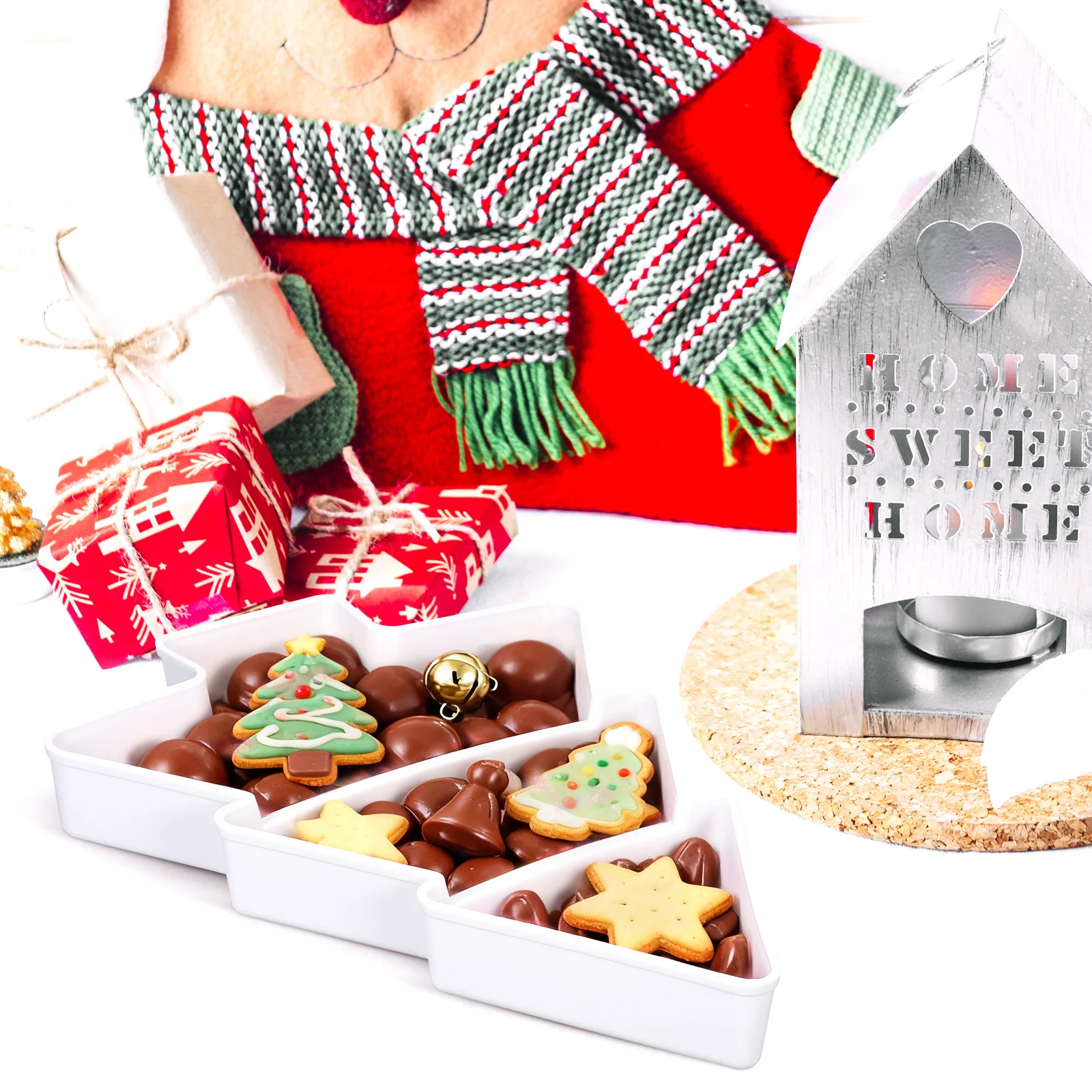 

2pcs Fruit Tray Plastic Snack Dish Tree Shape Dried Fruit Tray Moisture Resistant Reusable Food Safe Compartment Design Mobile