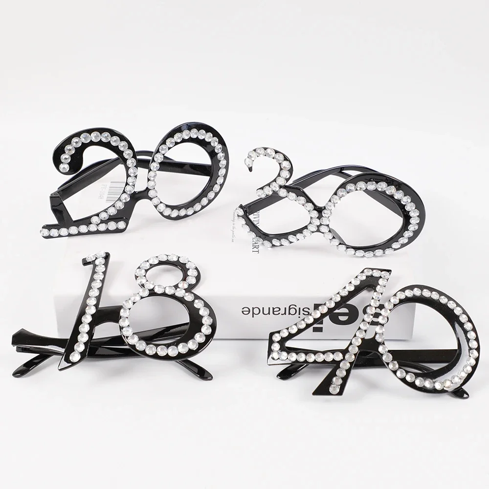 1Pcs Diamond Birthday 18/20/21/30/40/50/60/80th Years Old Eyeglasses Gift Photo Props for Happy Birthday Party Favors Decoration