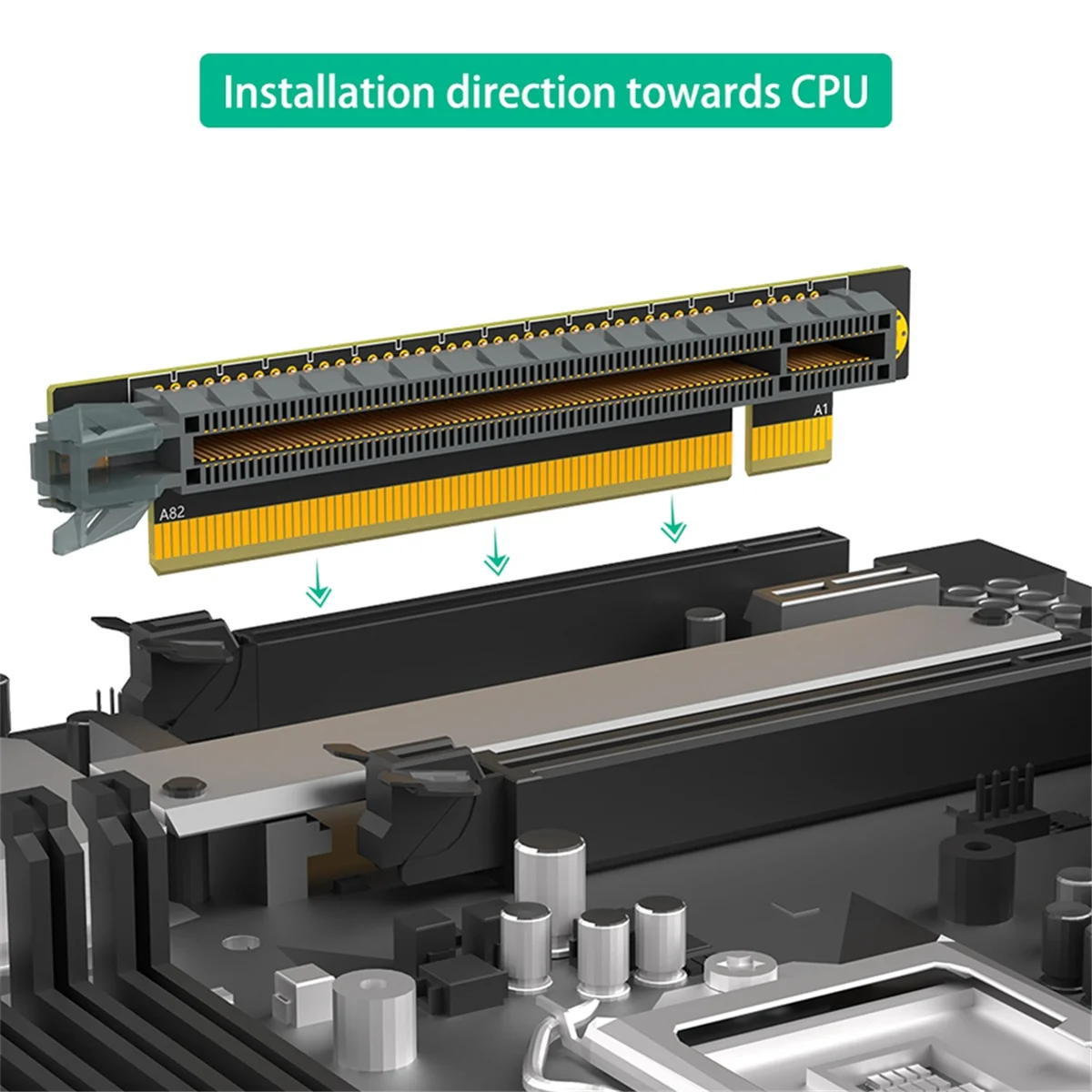 PCI-E 16X 3.0 90 Degree Reverse Male to Female Riser Card for 1U Server (Installation Direction Towards CPU)