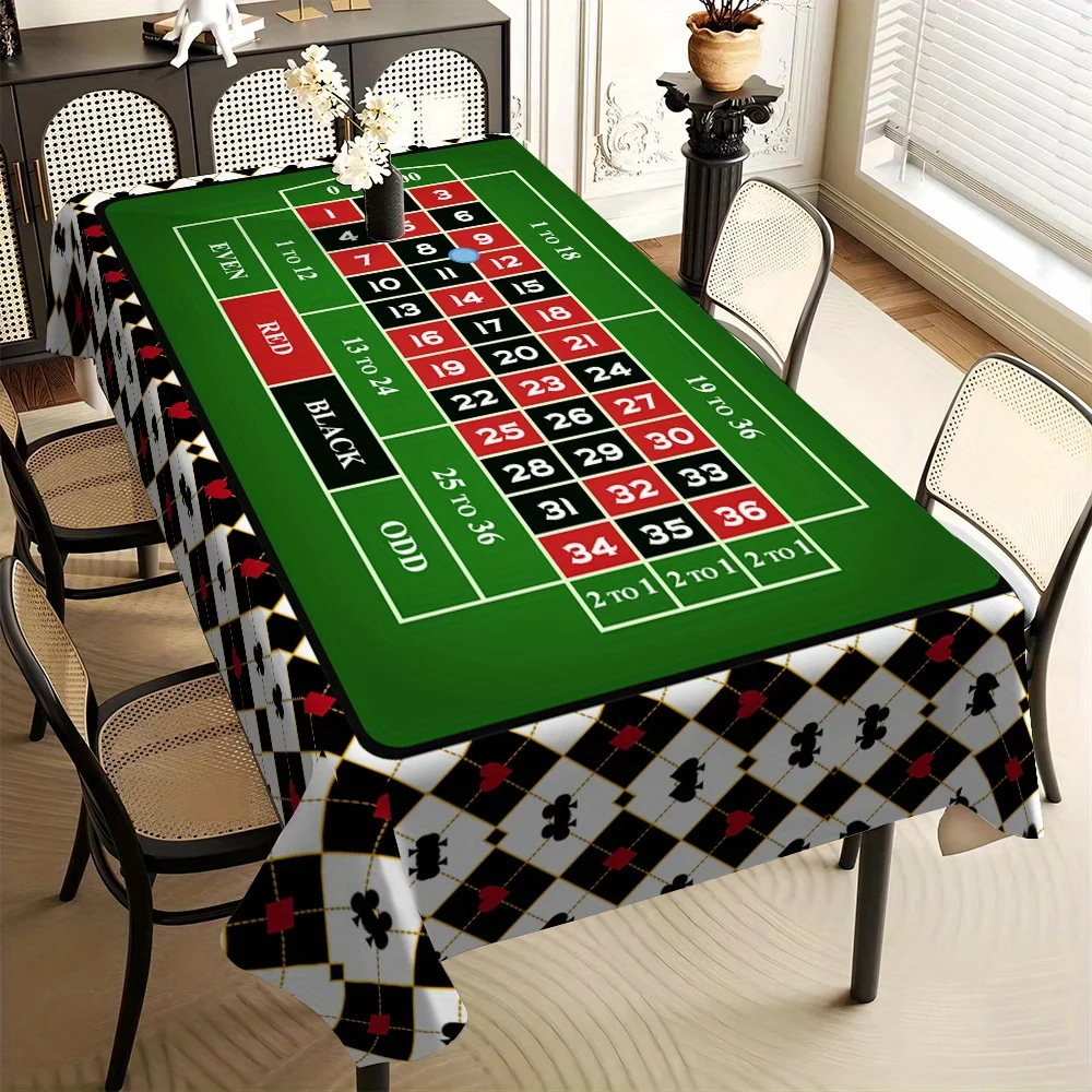 - 1pc Tablecloth, Attractive European Poker Game Theme Pattern Tablecloth, Square Tablecloth for Kitchen and Dining Roomzyc