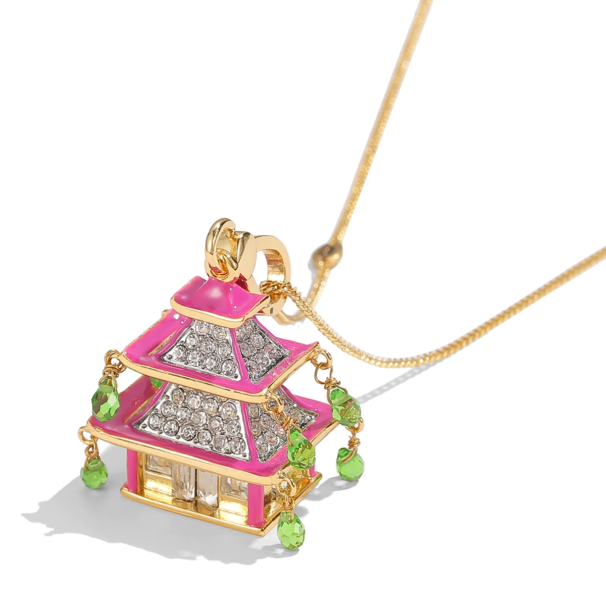 

National fashion enamel glaze three-dimensional small house tassel pendant necklace high sense temple key chain jewelry