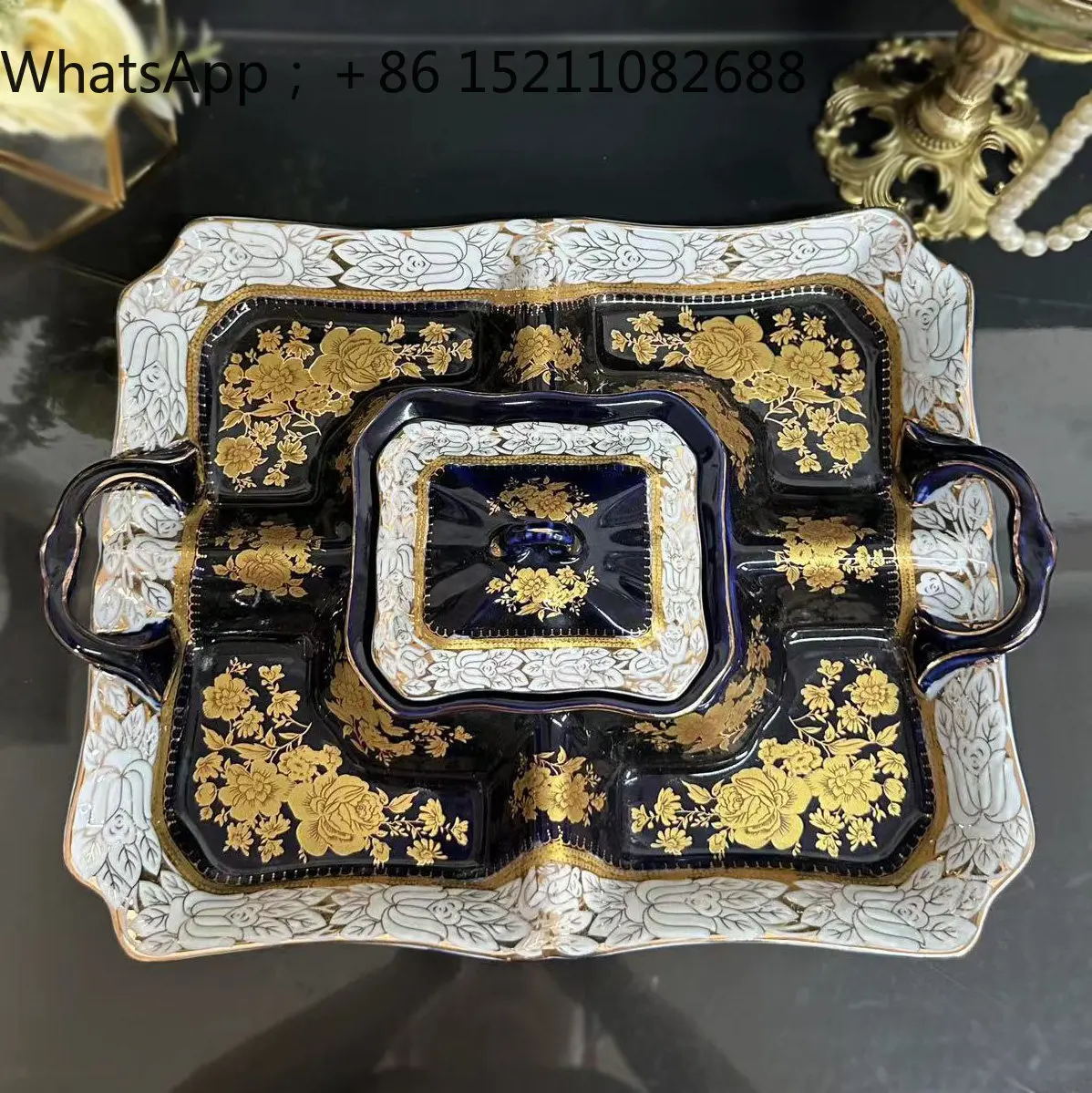 SCY luxury high-grade cobalt blue glaze ceramic candy tray living room coffee table fruit tray nut box