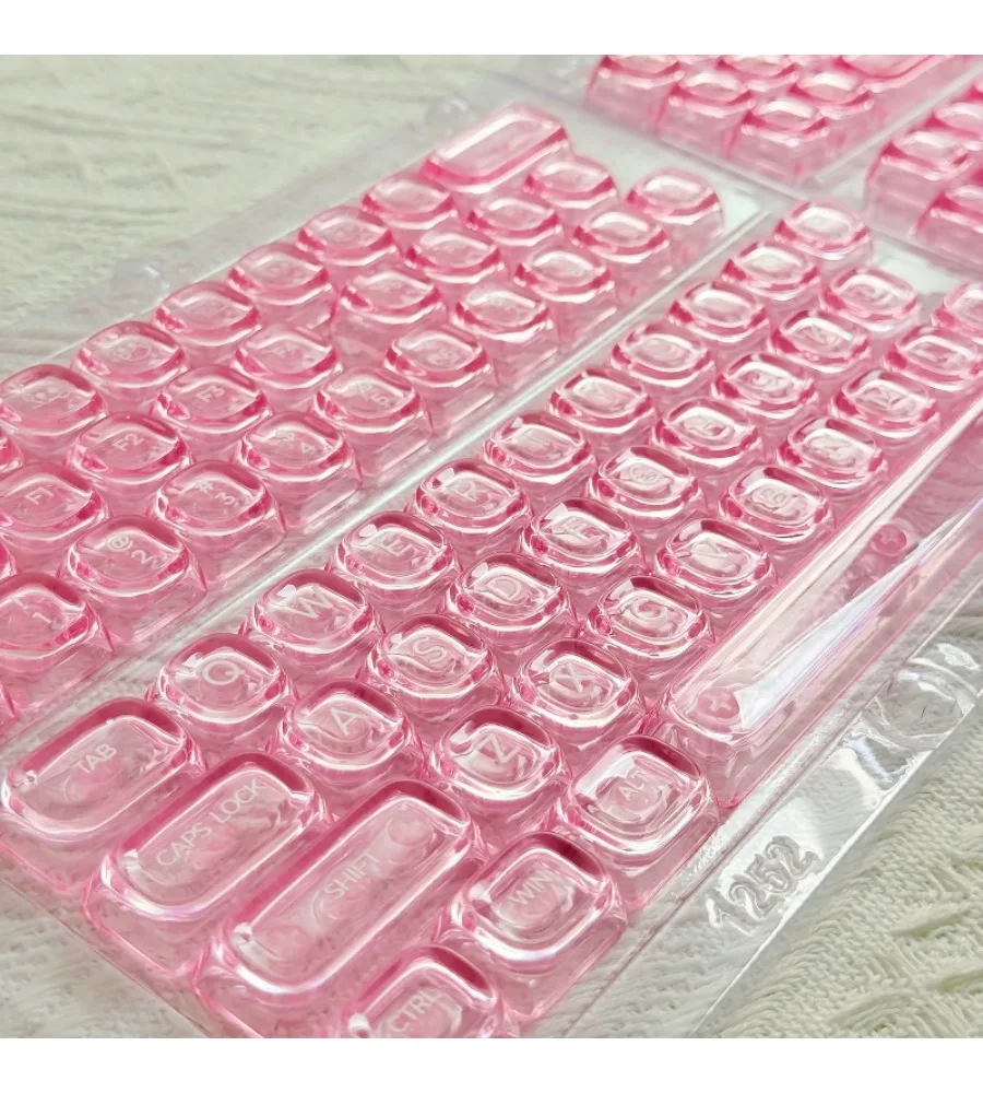 Keycap Personality Pink Transparent Keycap HOA Small Full Set of 132 Keys PC Mechanical Keyboard Full Transparency
