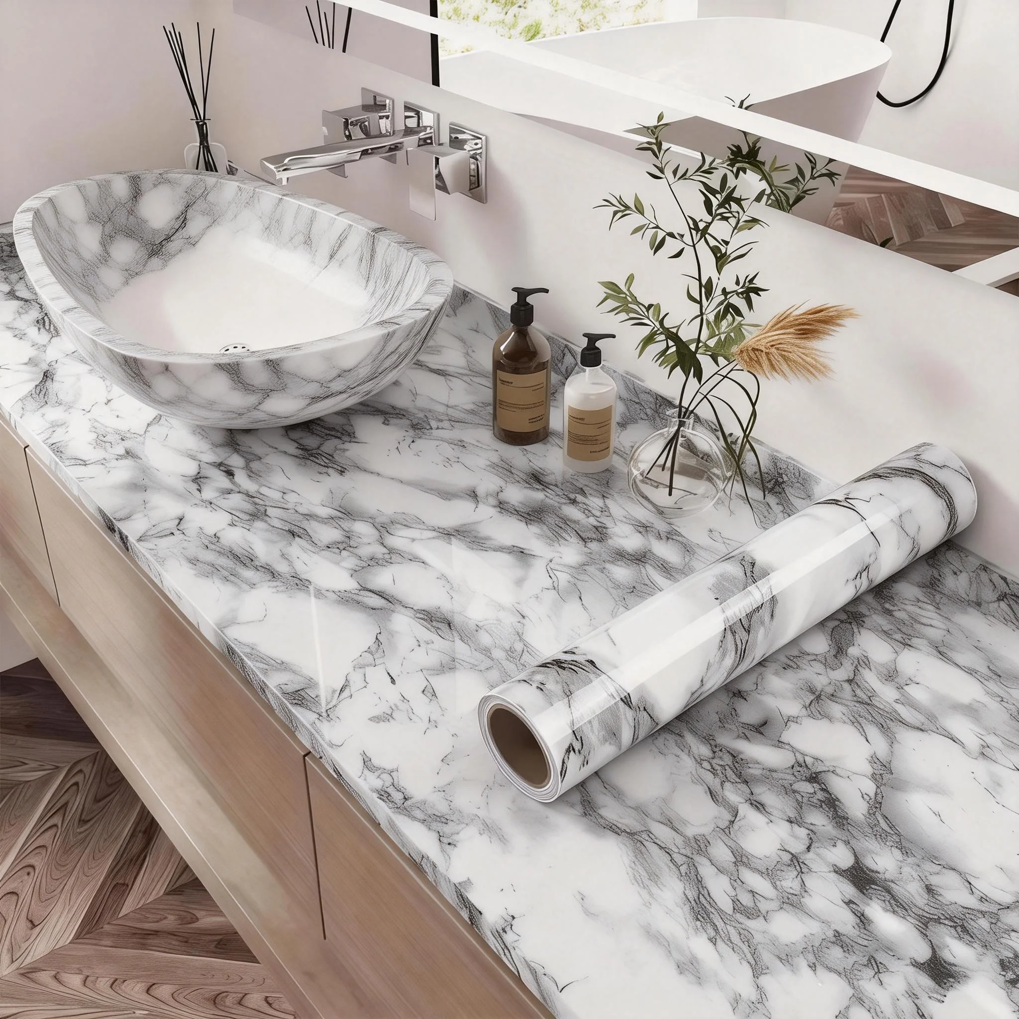 

Мраморная самоклеящаяся пленка для кухни: масло- и влагостойкая, для плиты, столешниц и шкафов, для обновления плитки