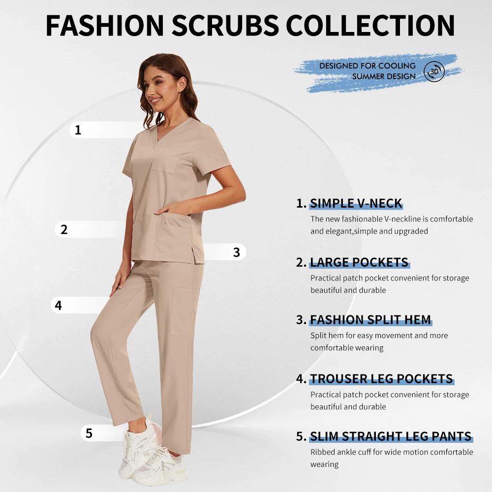 مرونة الخامس الرقبة قصيرة الأكمام بلايز السراويل دعوى غرفة العمليات الجراحية موحدة بالجملة الأسنان البيطرية فرك مجموعة زي العمل