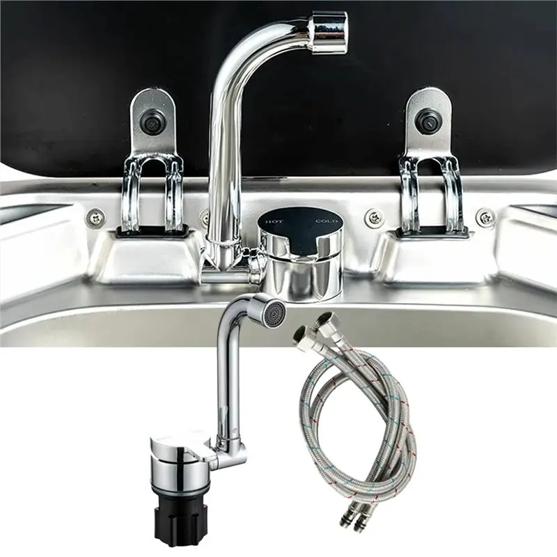 For RV For RV Kitchen Bathroom Faucet Stainless Steel 360 Rotating Folding Hot/Cold Faucet Caravan Sink view 2